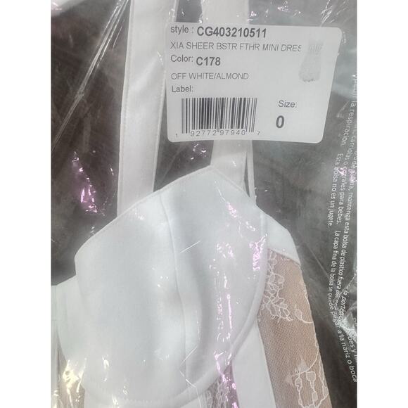 ALICE + OLIVIA XIA SHEER BUSTIER CRYSTAL FEATHERED MINI DRESS SIZE 0 XS WHITE - Picture 11 of 11